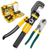 YUZES hydraulic-crimping-tool side view demonstrates compact, rugged design for demanding tasks.