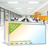 YXL 2x4 LED flat panel light front view for efficient office lighting