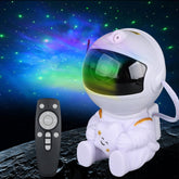 YXQUA Astronaut Star Projector with remote control creates a magical glow in the living room.