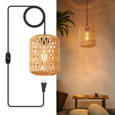 YXTH plug-in pendant light with rattan shade for warm dining room ambience.