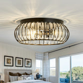 YYJLX three-light flush mount faceplate adds rustic-modern charm for hallways.