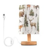 YYZZH table lamp watercolor forest deer on a cozy bedside setup