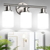 Zarbitta 3-light vanity with brushed nickel and milky glass for warm illumination.
