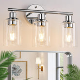 Zarbitta 3-light chrome bathroom light with clear glass shades for vanity illumination