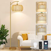 ZECOXOL gold arc floor lamp with 360-degree rotation for flexible lighting.