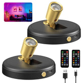 Zetunlo RGB rechargeable spot light illuminating a living room with color options