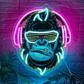 Zidoni Gorilla Neon Sign front view with pink and blue LED lighting for bold wall decor.