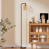 Ziisee floor lamp with amber glass shade adds warm ambience to the living room.