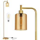 Ziisee floor lamp with amber glass shade for warm living room lighting