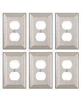 ZILLSEA duplex wall plate in satin nickel adds modern shine to outlets.