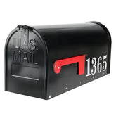 Zinovo metal post-mount mailbox outside front view with durable black finish and easy mail access.