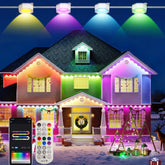 ZJEQB smart permanent outdoor lights illuminate the house facade with durable, colorful ambiance.