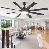 ZMISHIBO 72-inch ceiling fan with LED panel for broad living room lighting