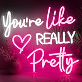 Zoaept neon sign in pink, You're Like Really Pretty, for stylish bedroom decor and ambient glow.