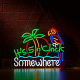 ZODZ Its five o'clock somewhere neon sign mounted for wall decor with ambient glow.