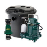 Zoeller 105-001 under-sink installation demonstrates compact, space-saving drainage solution.