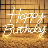 Zontruxe Happy Birthday neon sign front view provides warm backdrop lighting.