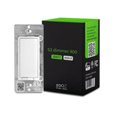 Zooz ZEN77 800LR dimmer front view showing sleek white switch and layout for LED control