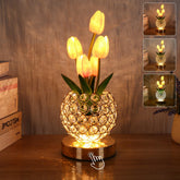 ZQPBLED pink tulip table lamp glowing softly on a nightstand for cozy ambiance