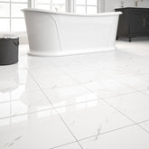 ZRJT Polish White Marble tiles 12x12 close-up shows glossy realism for stylish kitchens.