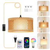 ZSLAIFU hanging lamp with wood shade casts warm, cozy light in living spaces.
