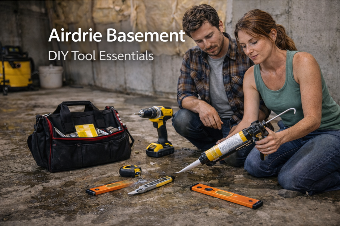 Airdrie basement DIY tools and home improvement essentials for moisture control, sealing, insulation, and quick repairs in Alberta homes.