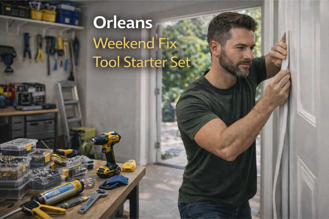 Orleans Ottawa weekend DIY tools - cordless drill, caulking gun, weatherstripping and door draft seal for quick home fixes