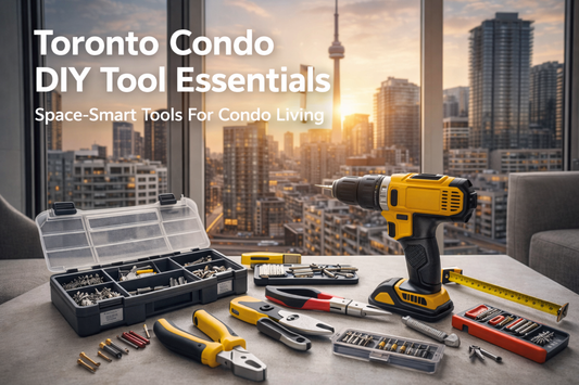Toronto condo DIY tools - compact cordless drill, measuring tape and level for small space home improvement