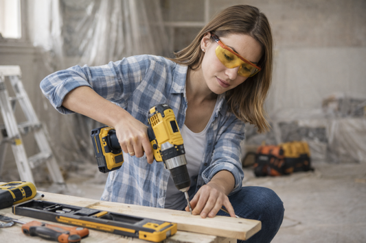 Vaughan beginner renovation tools - cordless drill, level, measuring tape and safety glasses for GTA DIY projects