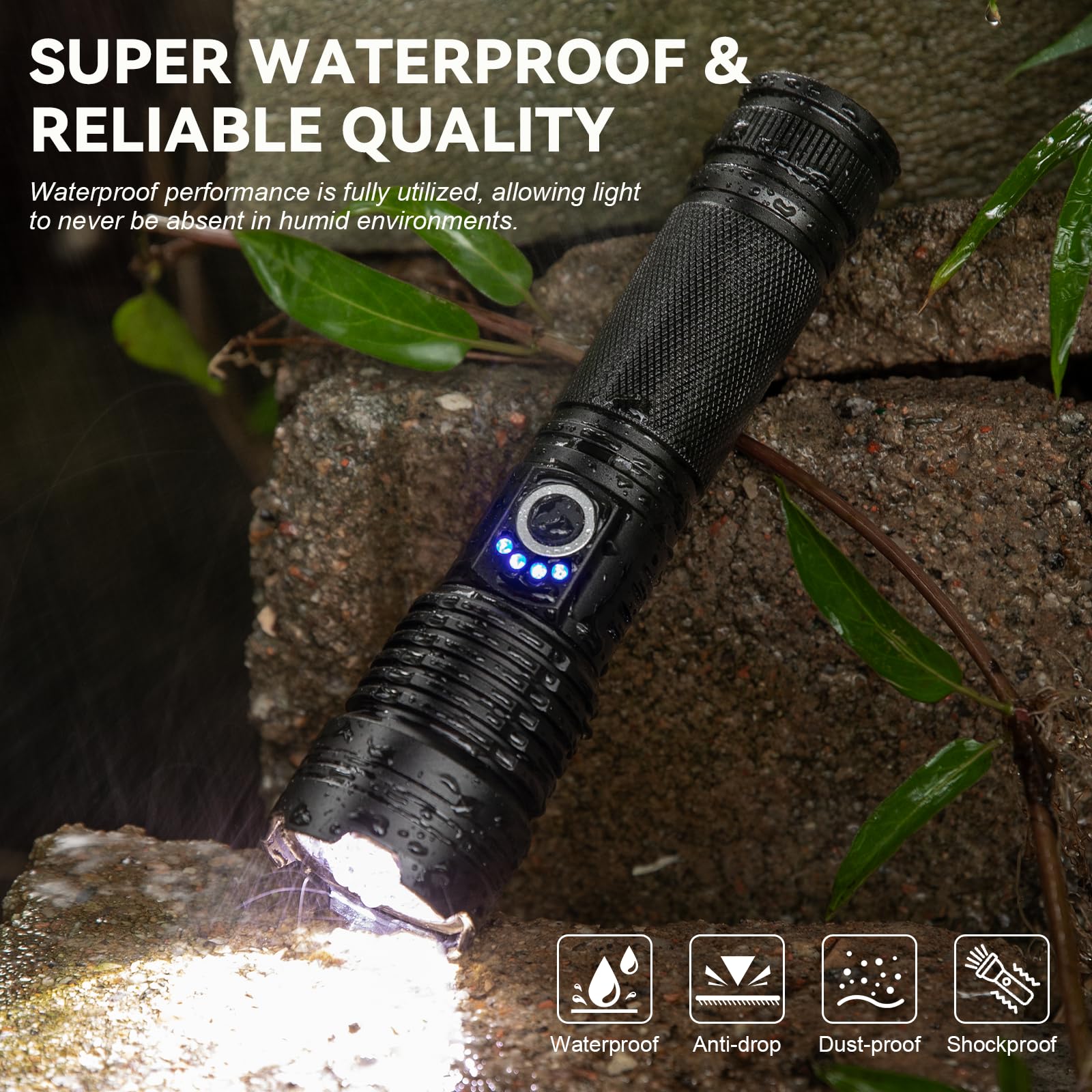 Outdoor scene showing wide-to-narrow beam from 18FTRabbit flashlight