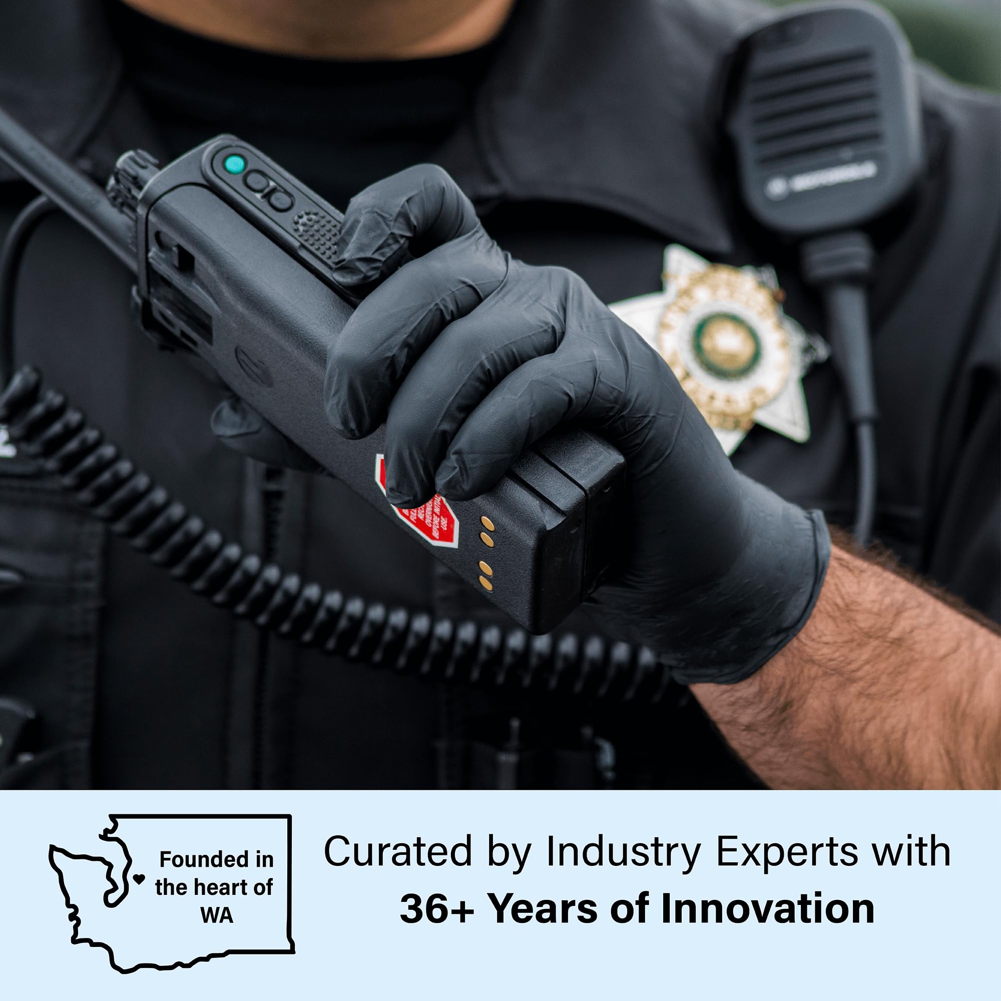 Exam-grade black nitrile gloves suitable for professional settings
