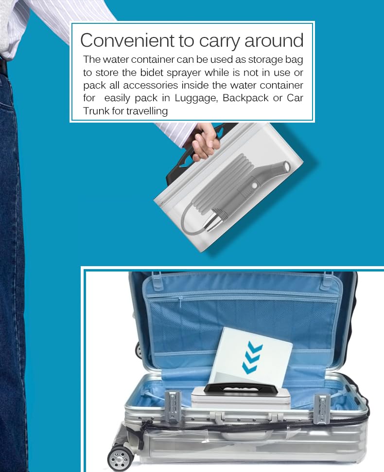 2Clean portable bidet water flow illustrates adjustable pressure for personal care.