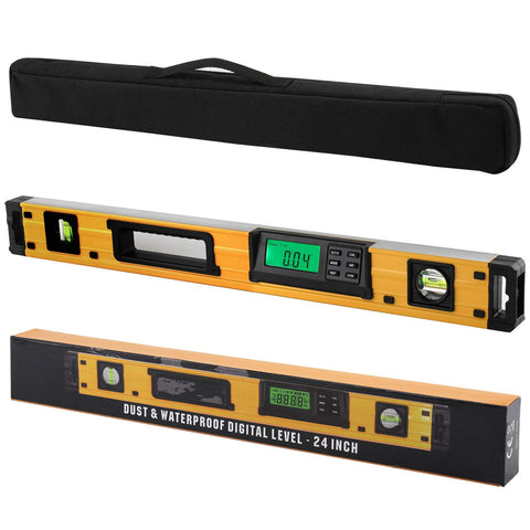 2PM TOOLS 24-Inch digital torpedo level shows magnetic base for metal surface alignment