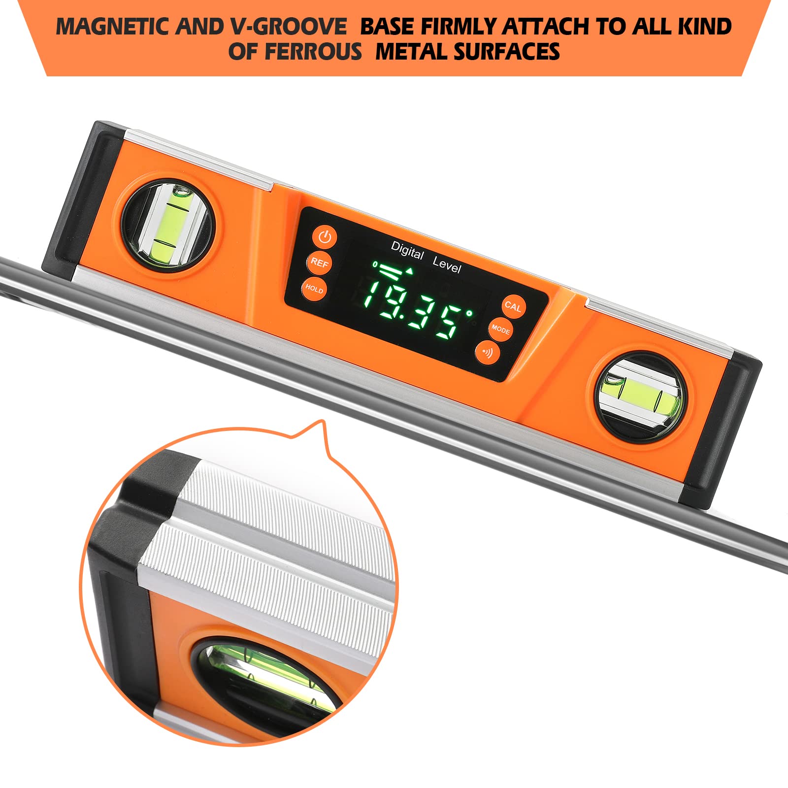 Audible indicator and hold function aid readings in busy environments.