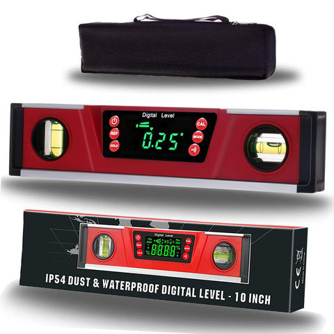 2PM TOOLS digital torpedo level with magnet base and bright LED display for easy reading.