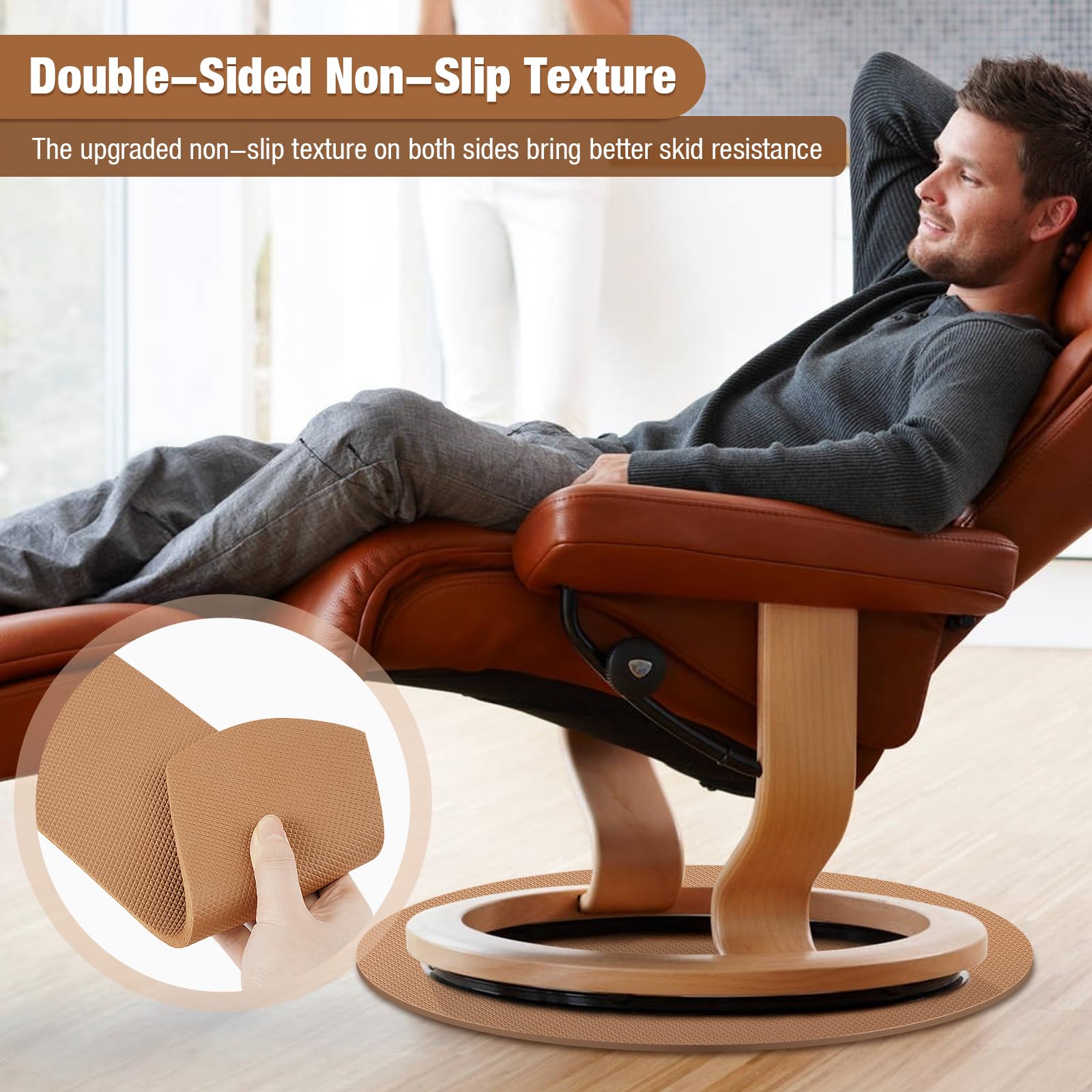 3 BUZZLETT nonslip round pad keeps recliner from sliding on floors.