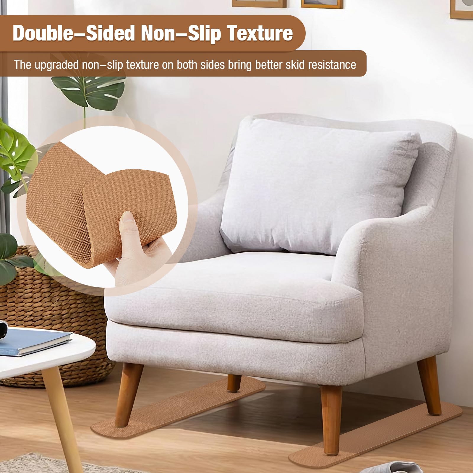 3 BUZZLETT rail pad placed on recliner base showing strong grip