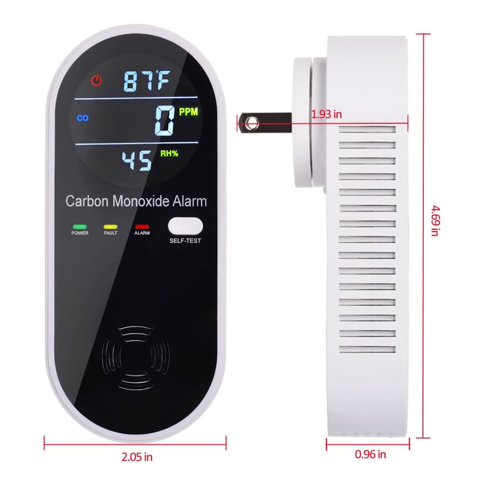 3-in-1 CO detector humidity display helps monitor moisture levels.