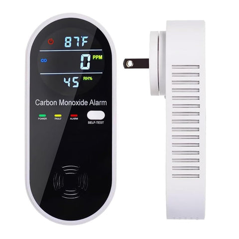 3-in-1 CO detector with plug-in wall and LCD display for home safety.