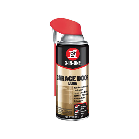 3-IN-ONE Garage Door Lubricant with SMART STRAW sprays a precise stream for hinges.