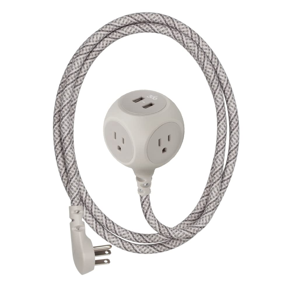 360 Electrical Habitat braided extension cord in French Grey for clutter-free home charging.