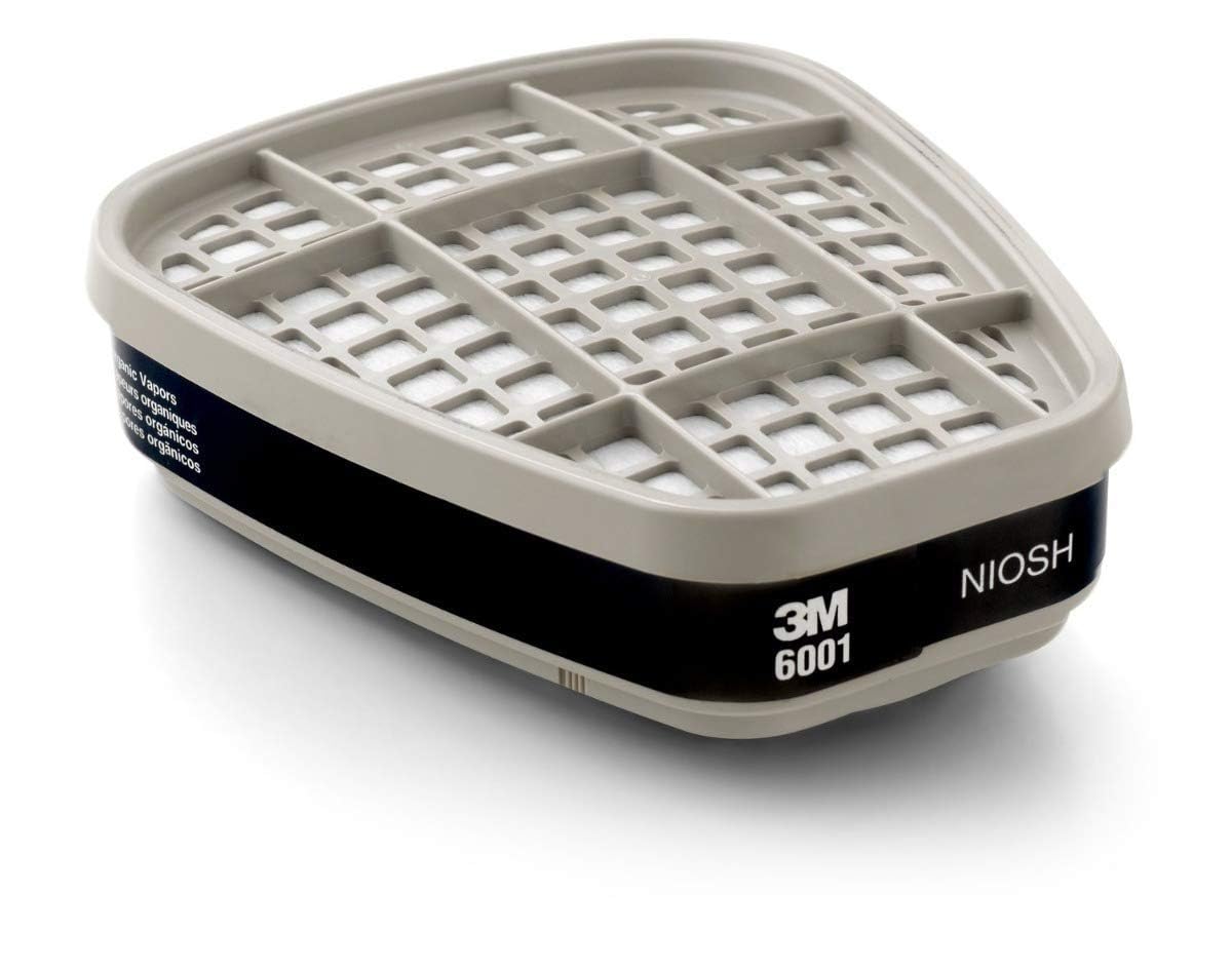 3M 6001 organic vapor cartridge side-view for compatible respirators provides reliable vapor protection.