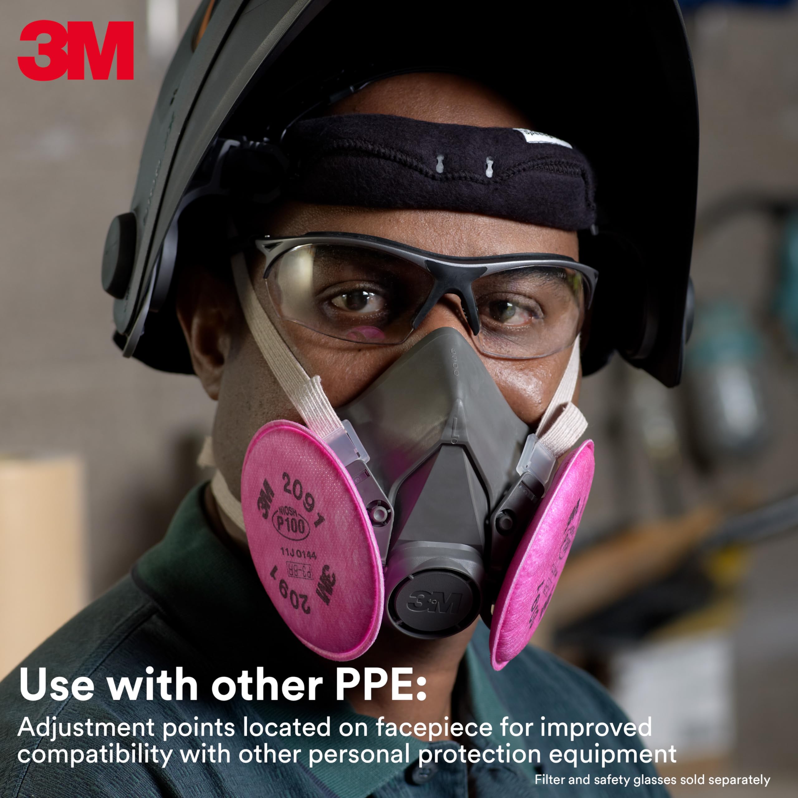 3M 6100 soft lightweight facepiece delivers comfortable all-day wear.