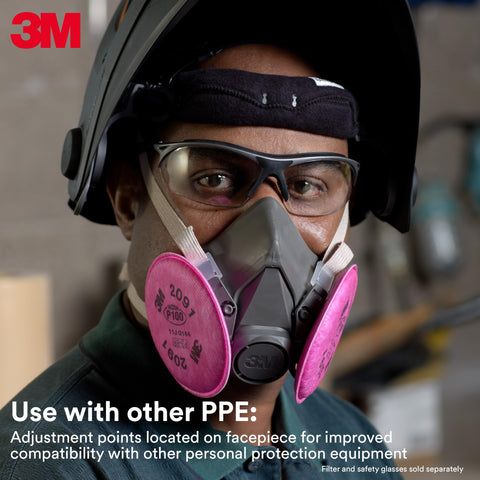 3M 6100 soft lightweight facepiece delivers comfortable all-day wear.