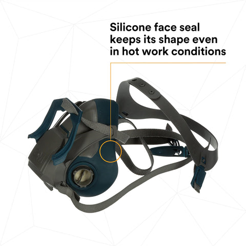 3M 6502QL adjustable head harness provides secure, comfortable fit.