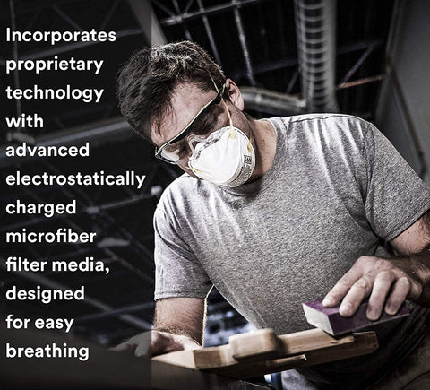 3M 8210 respirator in a dusty setting for grinding and sanding tasks.