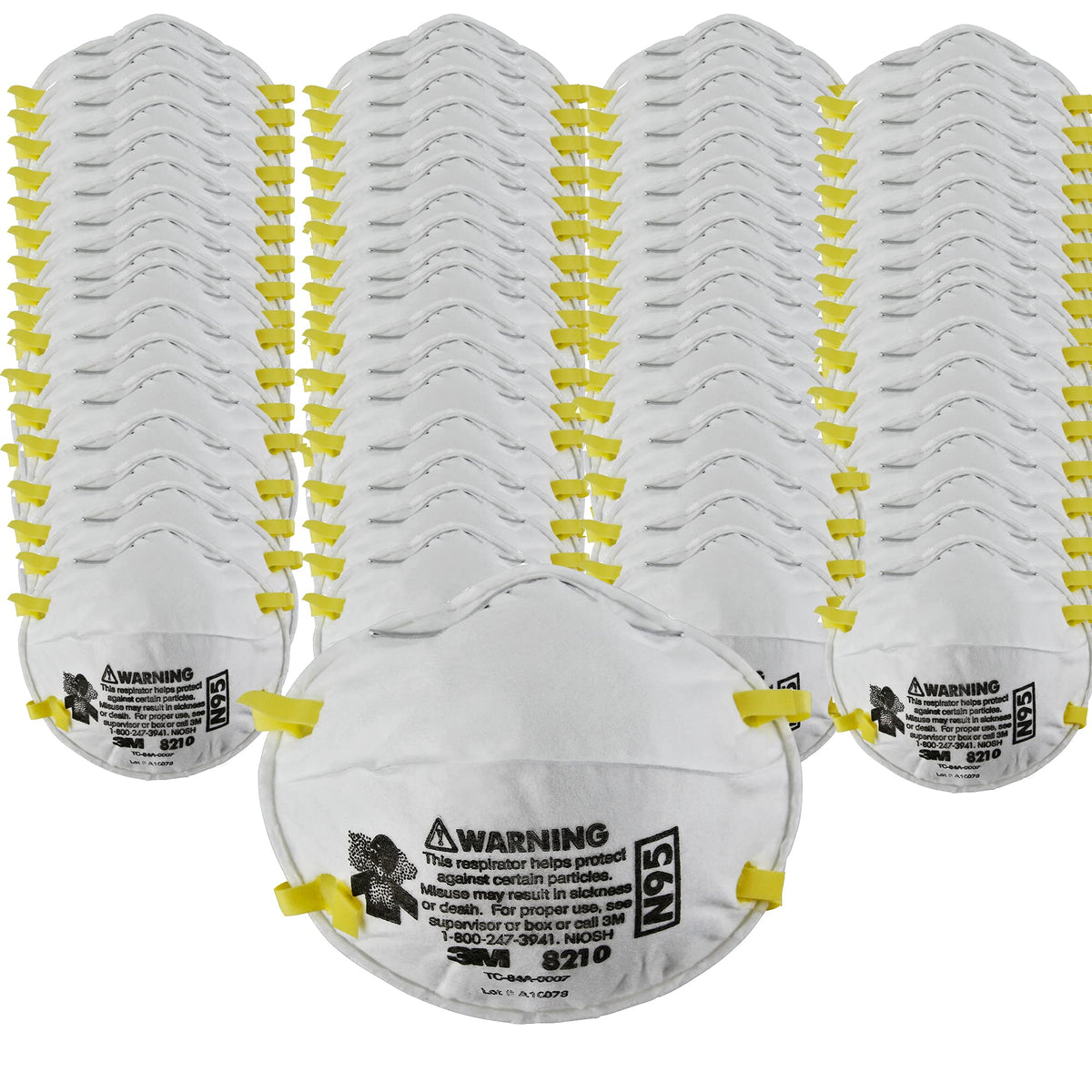 3M 8210 respirator front view shows secure seal for dusty environments.