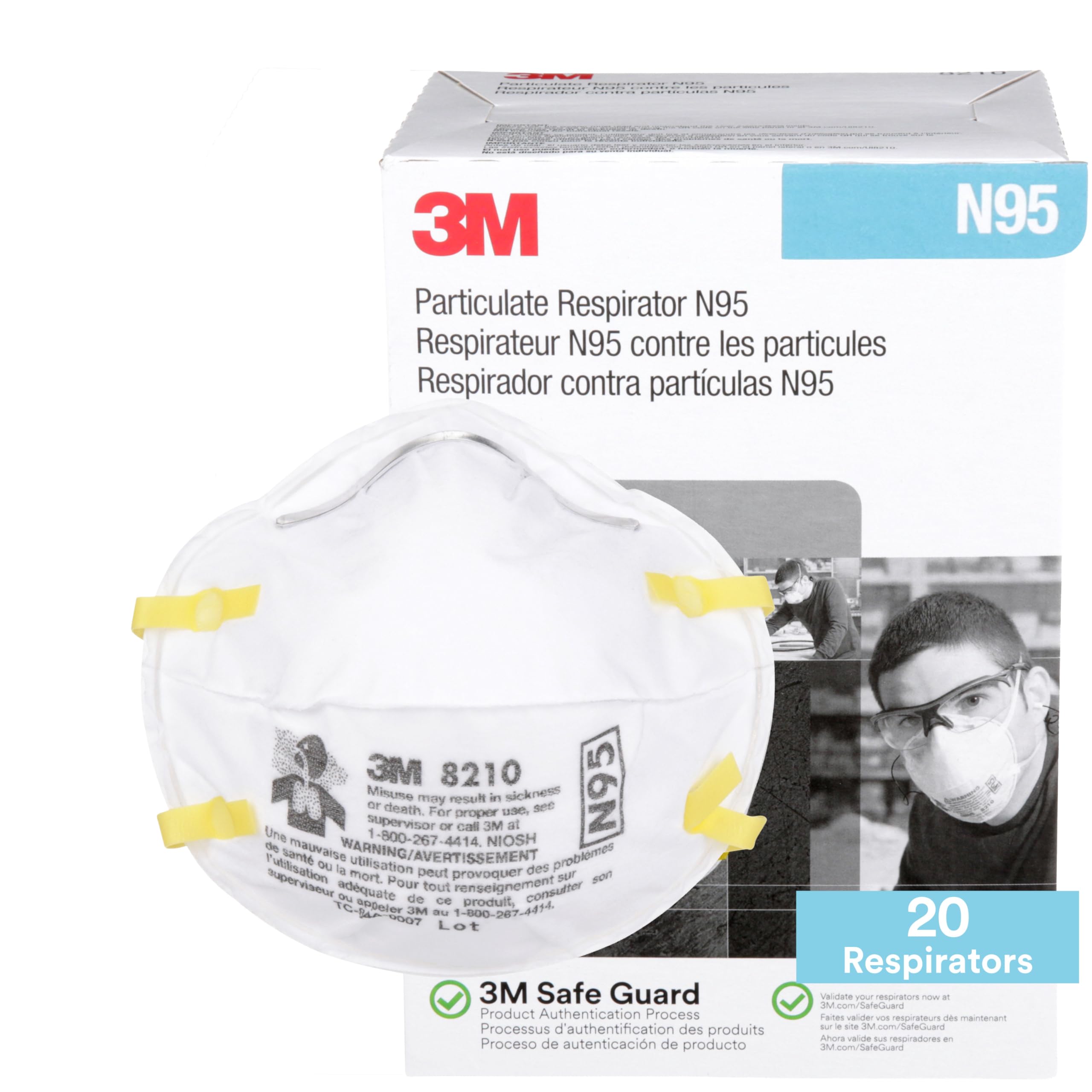 3M 8210 respirator front view showing lightweight particulate protection for dusty tasks