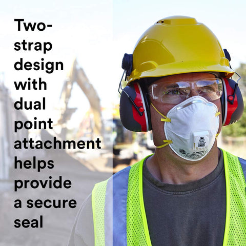 Electrostatically charged filter media in the 3M 8210V supports easy breathing.