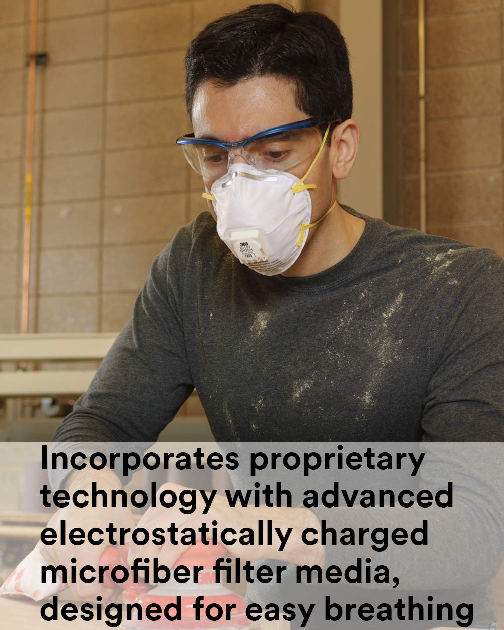 Using the 3M 8210V for grinding and sanding tasks with dust exposure.